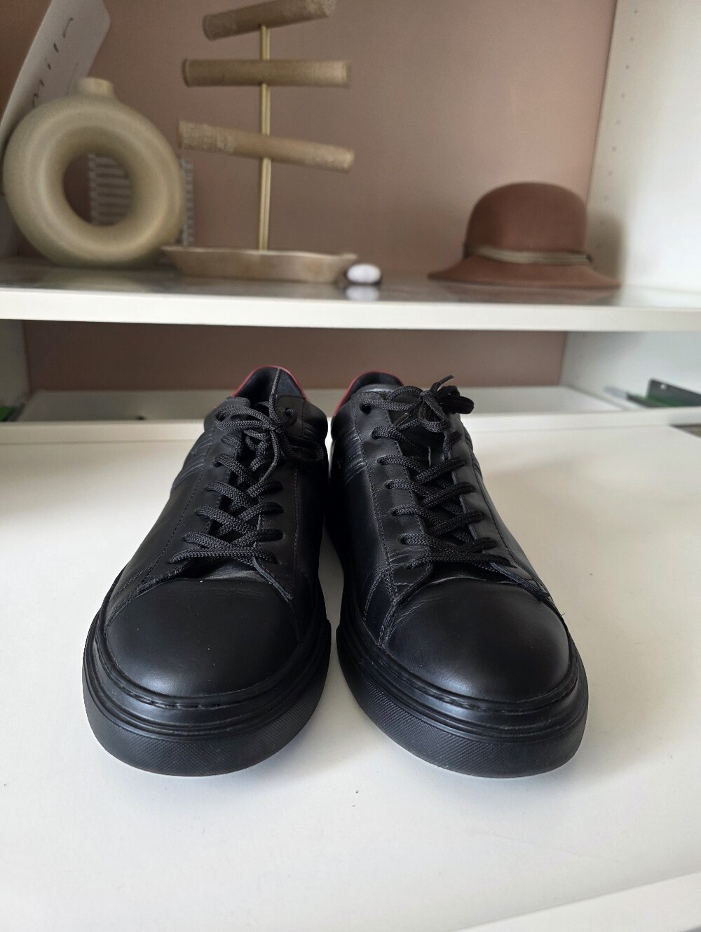 Hogan Black Leather Low-Top Sneakers with Subtle Red Trim
